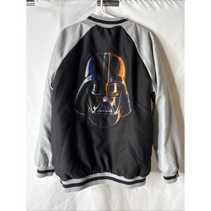 Disney Star Wars Darth Vader Varsity Jacket Youth Sz 7/8 Black Gray Snap‎ Front